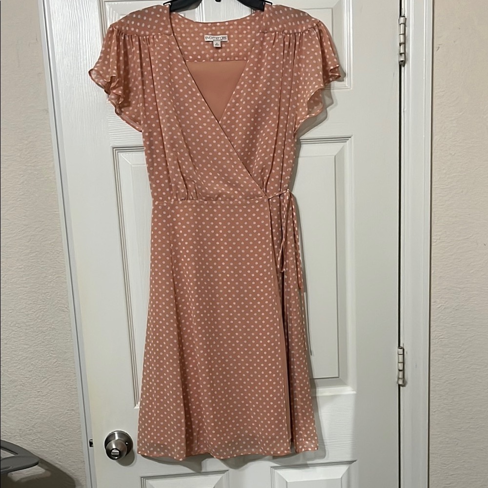 Eva Mendes for New York & Company Orange Pink Midi Wrap Dress